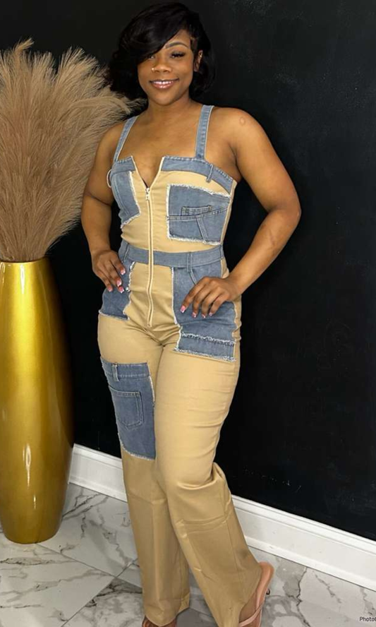 Camel Utility Chic Jumpsuit