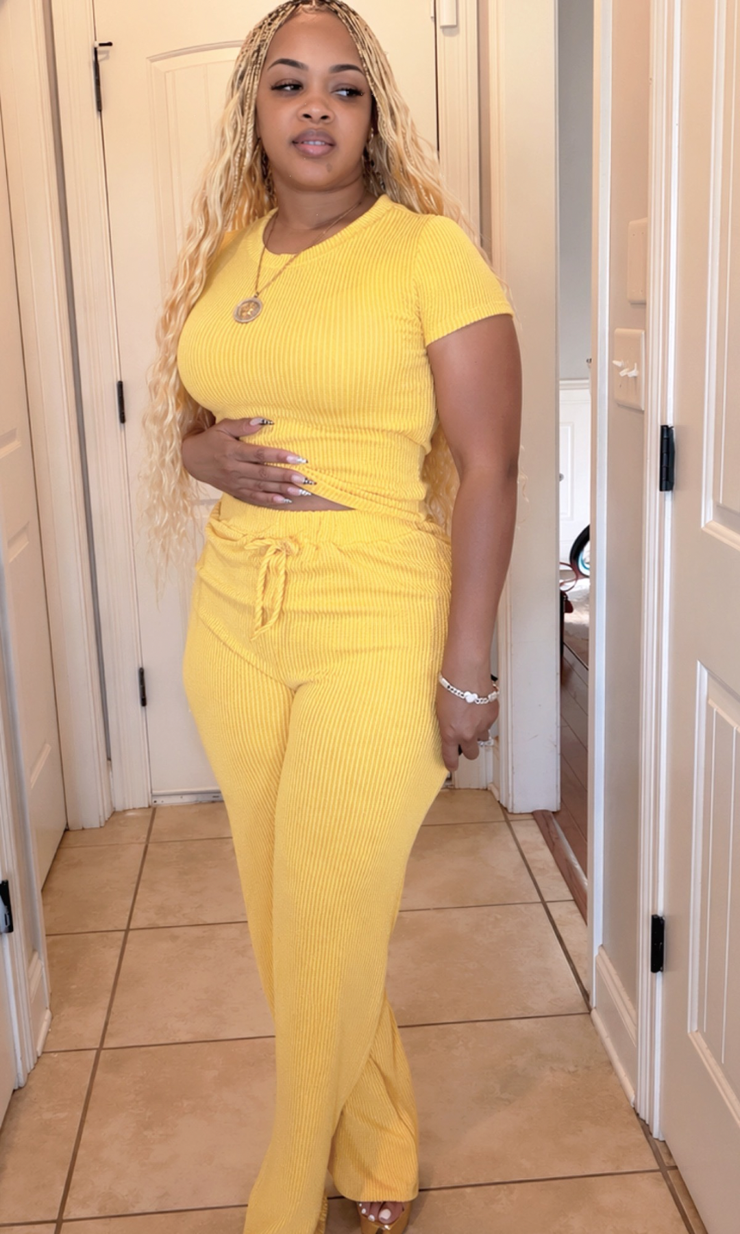 Yellow ribbed pants set