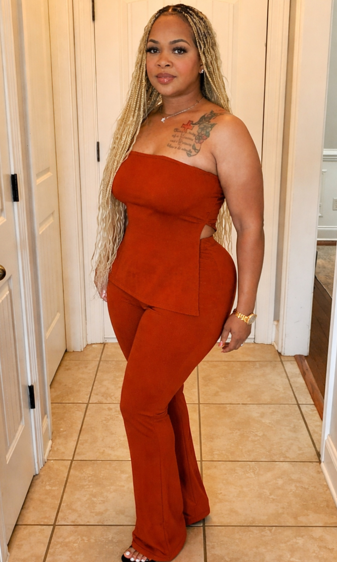 Rust Flare Pants Set