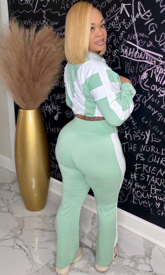 Side view of Lovely Melon set showing fitted silhouette