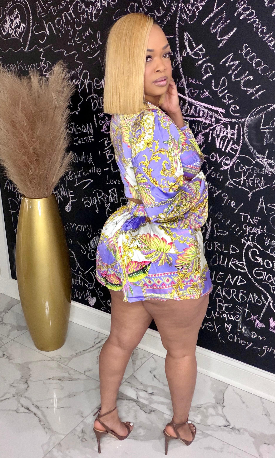 Side view of Tied Up Set highlighting vibrant print and flattering fit