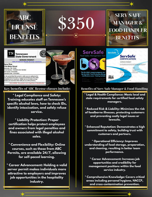 ABC license training class

ServSafe food safety certification

Hospitality certification training

Food and alcohol safety class