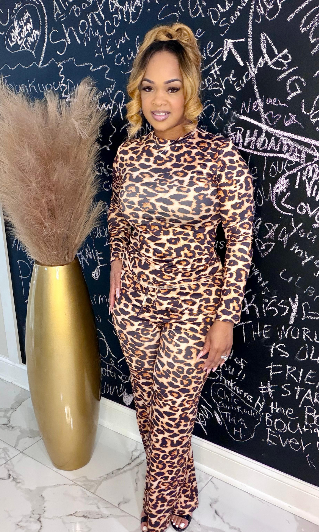 Cheetah Love two-piece set with long sleeve top and matching pants