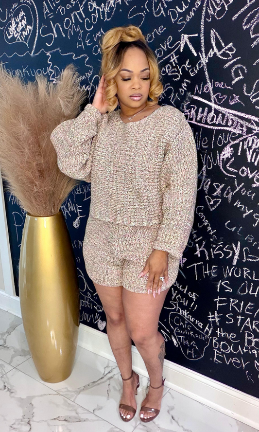 Fly Shit two-piece knit set front view on model wearing medium