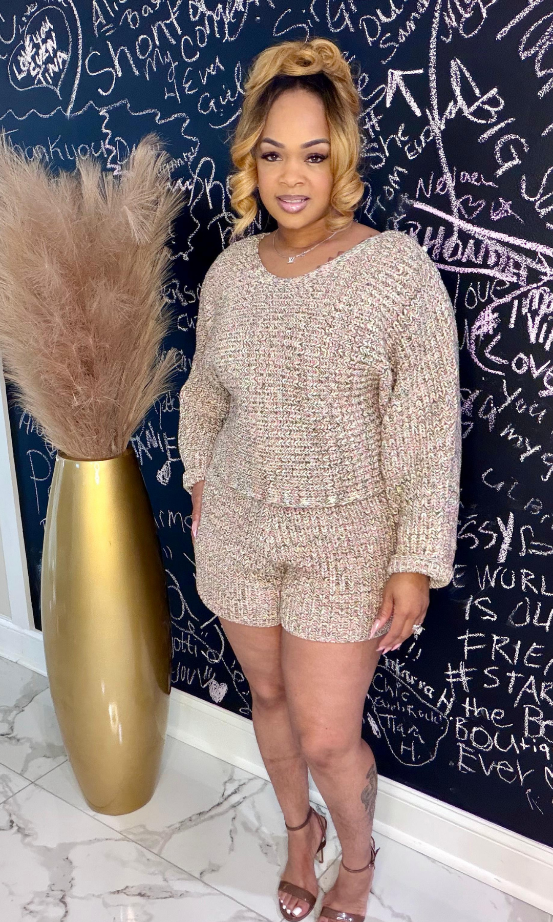 Fly Shit textured knit shorts and relaxed fit top back view