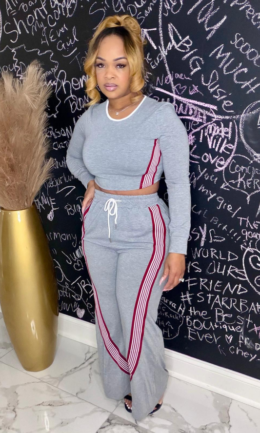 Greyhound Velvet two-piece set with cropped long sleeve top and wide leg pants front view