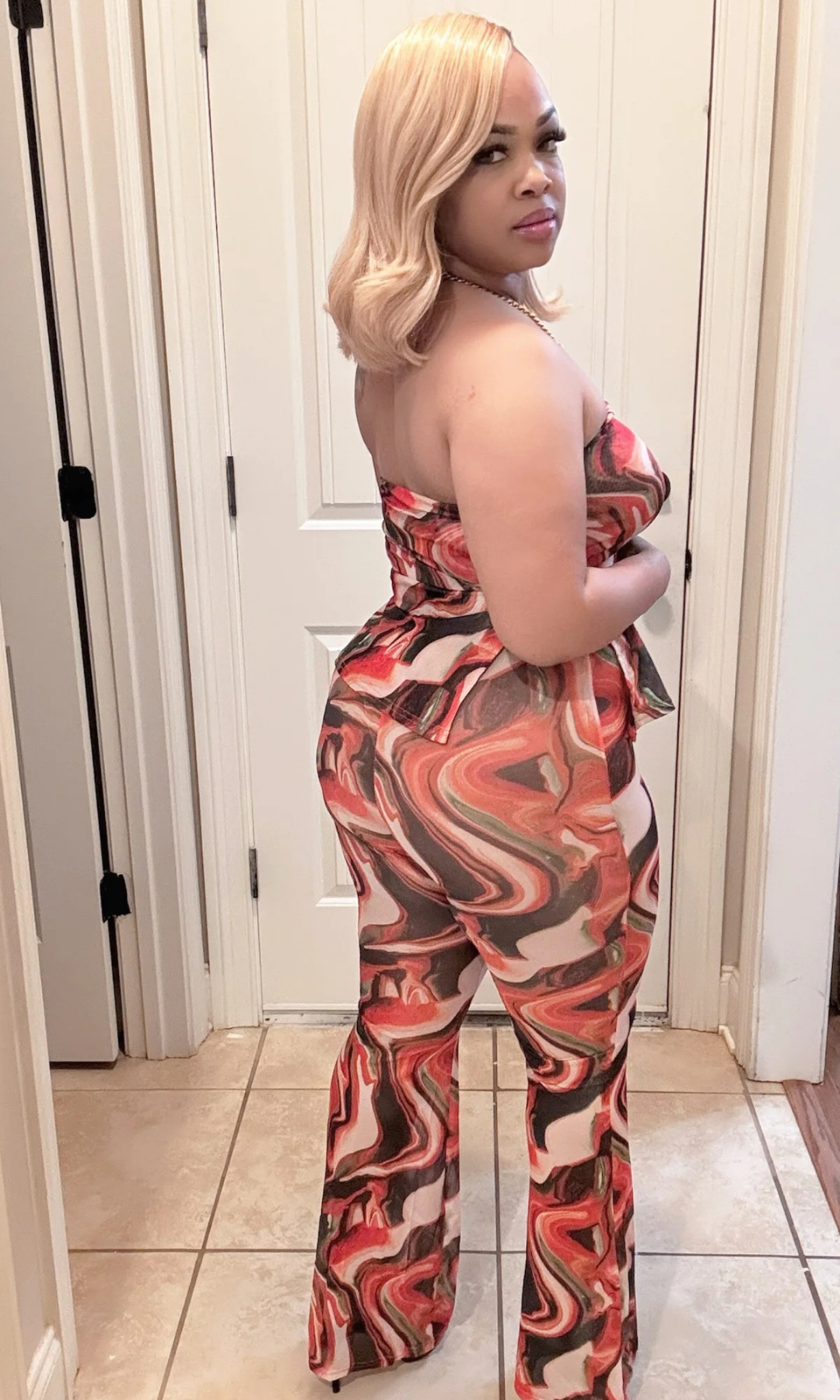 Side view of Half/Half matching set highlighting relaxed fit and casual style.