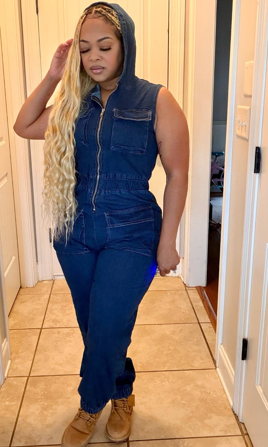 Denim Power Cargo Jumpsuit