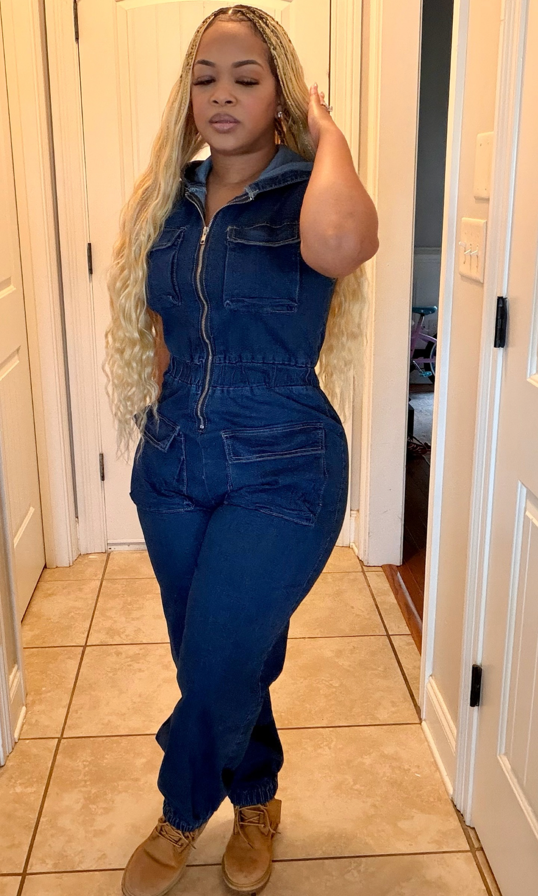 Denim Power Cargo Jumpsuit