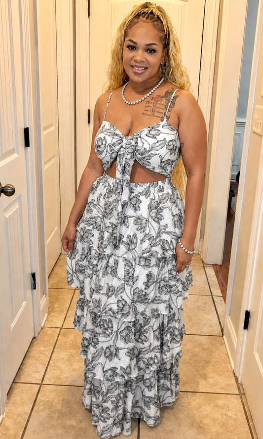Black Petal Breeze Ruffle Dress