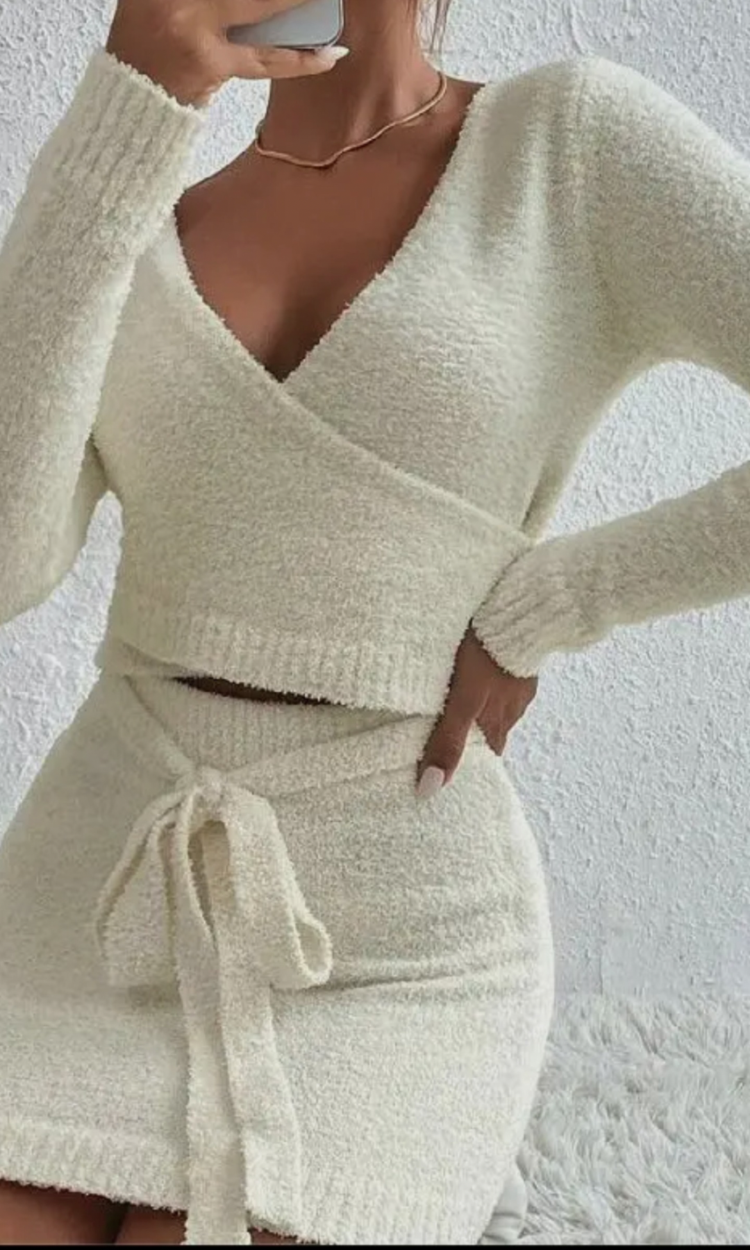 Fuzzy Cream skirt set