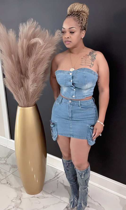 Jean Mini Skirt Set