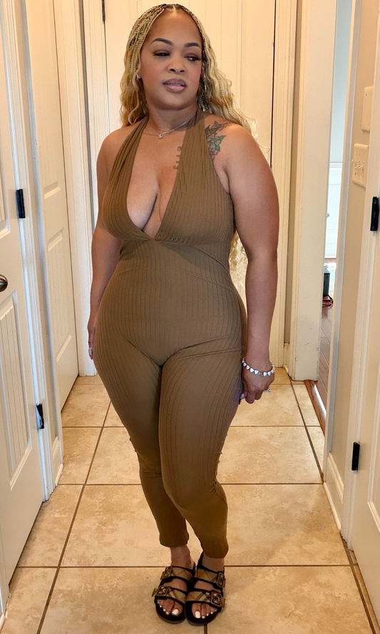 Toffee ribbed catsuit