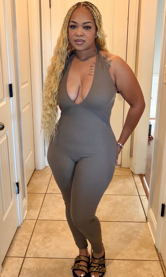 Mocha ribbed catsuit