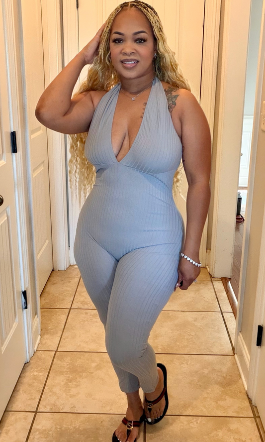 Grey ribbed catsuit