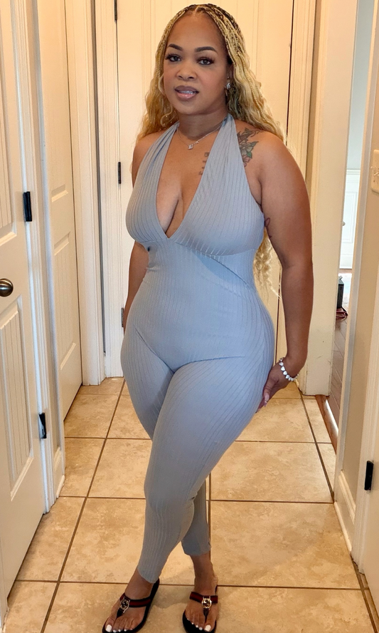 Grey ribbed catsuit