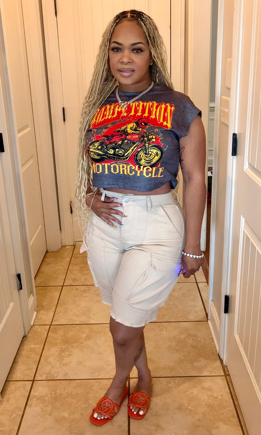 Khaki Denim Cargo Shorts