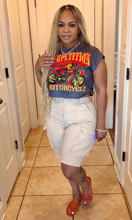 Khaki Denim Cargo Shorts