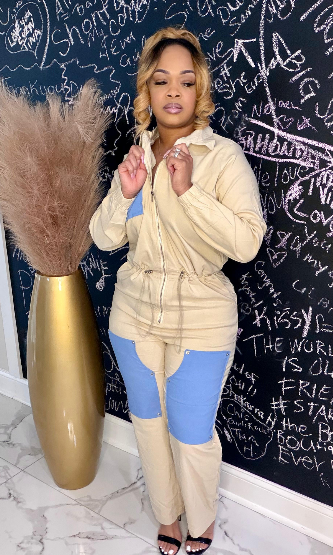 Model wearing Kick Down Your Door Romper front view