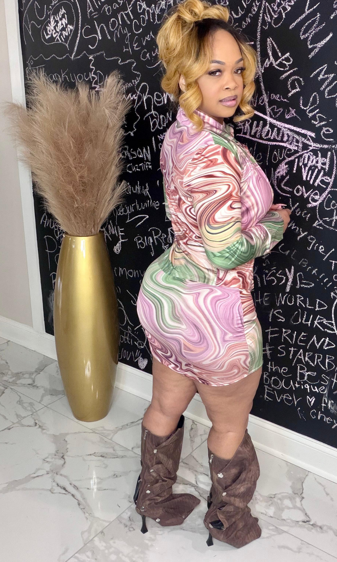 Sliding Thru Skirt set matching set back view showing swirl pattern and fit