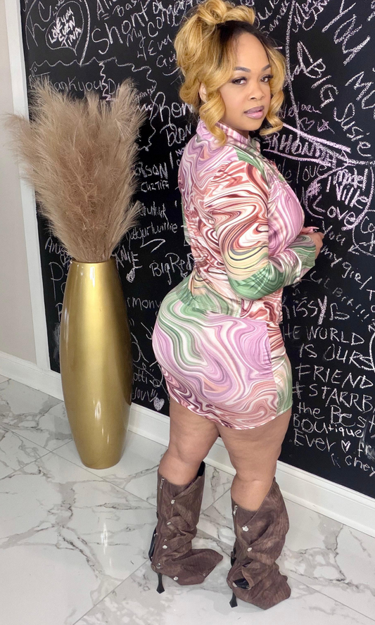 Sliding Thru Skirt set matching set back view showing swirl pattern and fit