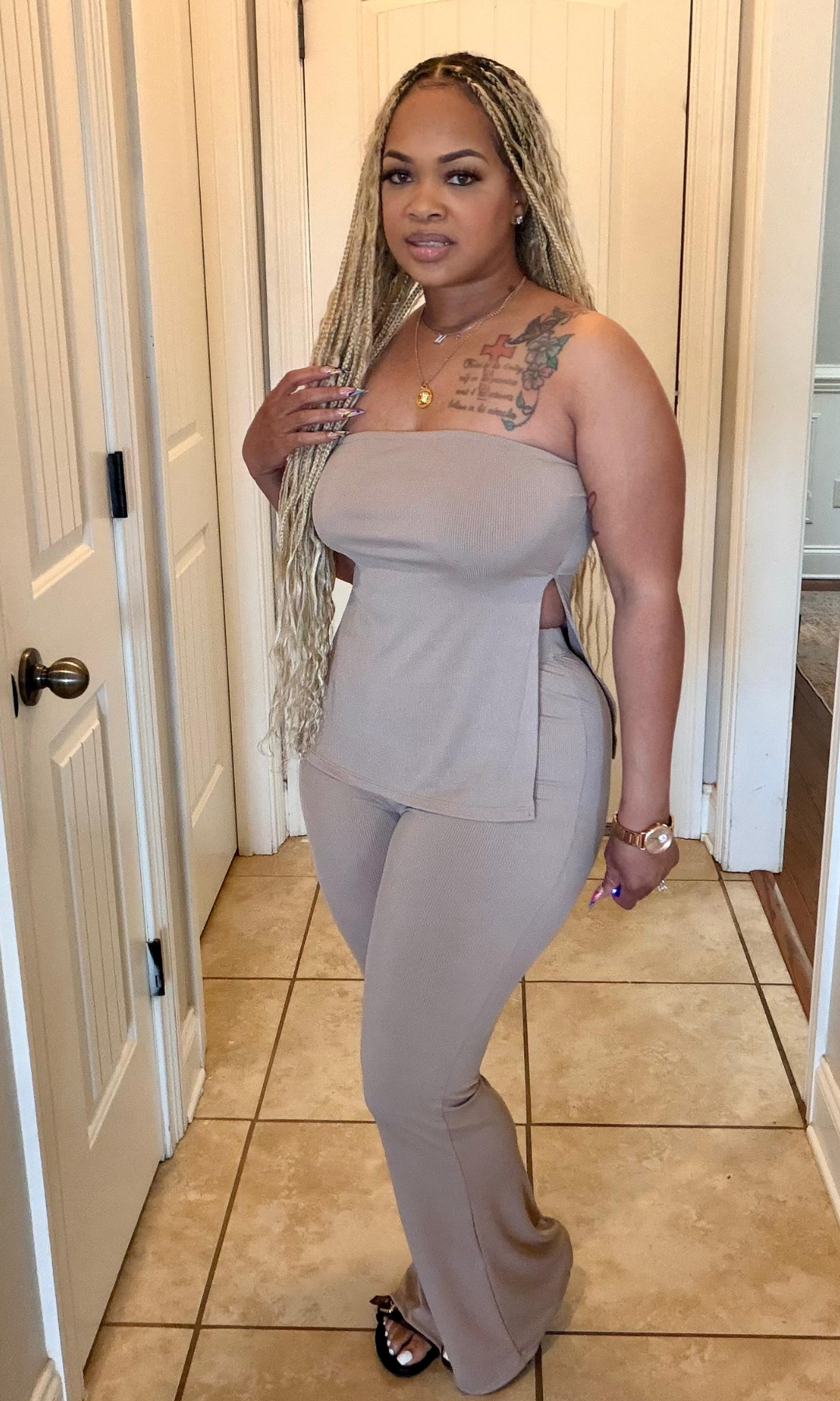 Taupe Flare Pants Set