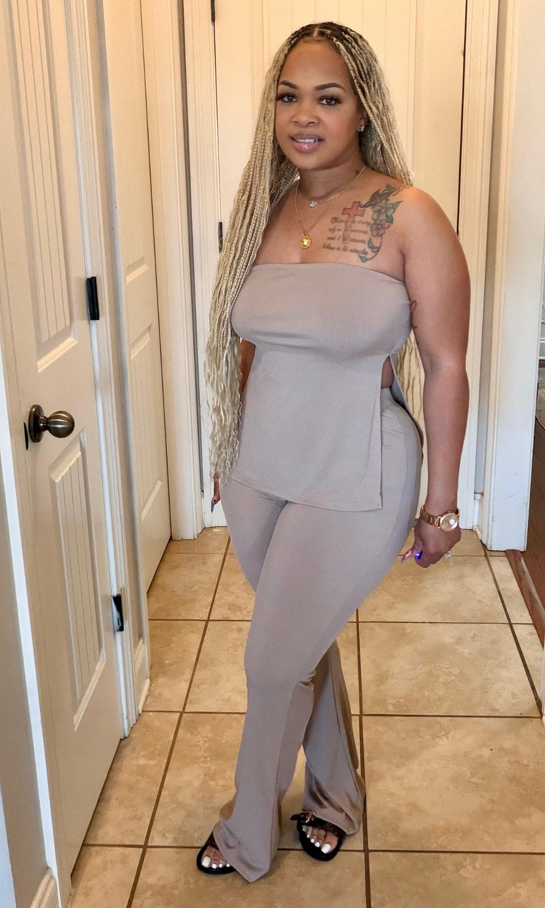 Taupe Flare Pants Set