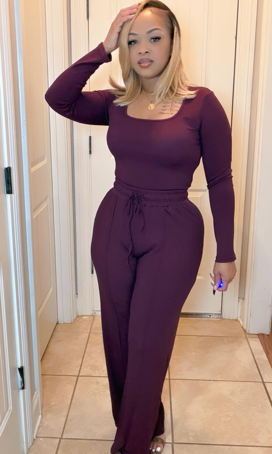 Vixen 2-Piece set front view with long sleeve top and high waist pants