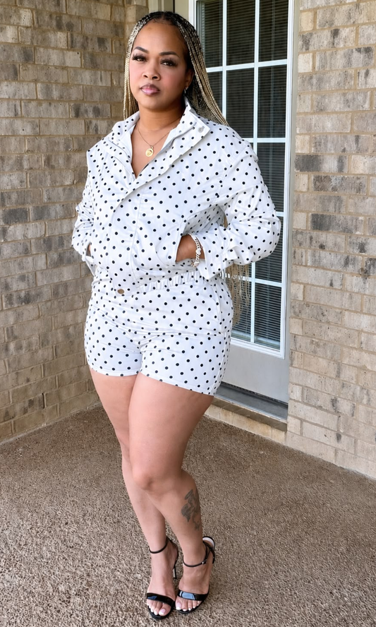 White Polka Dot 2pc Jacket Set