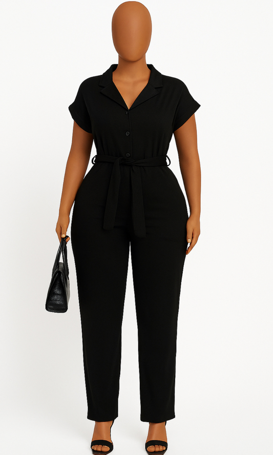 Mannequin wearing a black jumpsuit on a white background